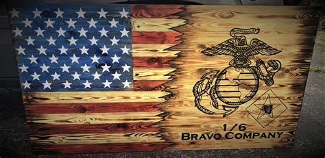Americanandmarine Bravo Flag Marines Wooden Flag Marine Etsy