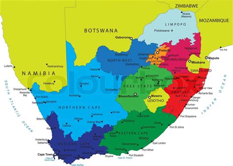 Südafrika Politische Landkarte Mit Provinziellen Grenzen Stock Vektor