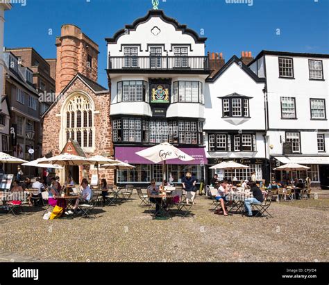 Exeter Cathedral Yard Showing Mols Coffee House And Outdoor Cafe