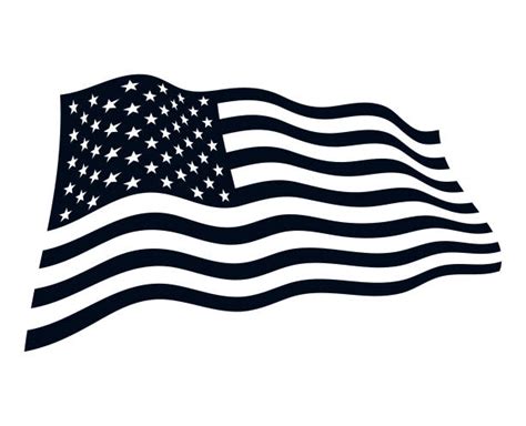 Black And White American Flag Waving Clip Art Library