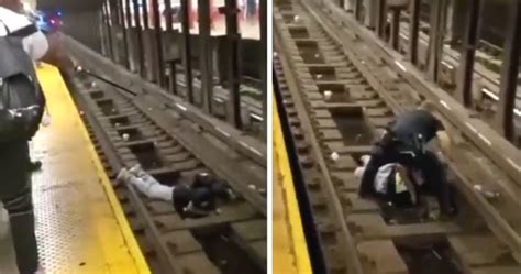 Unconscious Man Falls Onto Subway Tracks Hero Officer Saves Him Just Moments Before Train Arrives