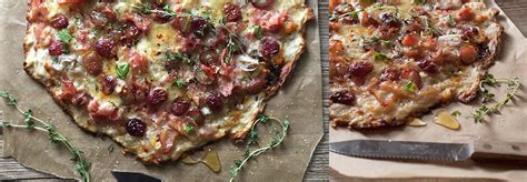 Rustic Pizza With Ham Grapes Shallots Honey And Thyme The Artful