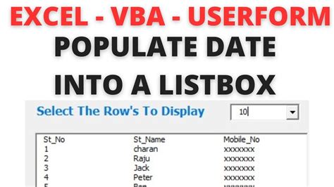 Vba Userform Populate A Listbox With Dynamic Range Of Cells Youtube