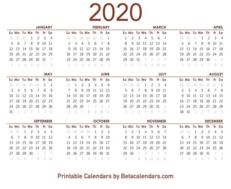 2020 Calendar Printable Full Page Template Calendar Design