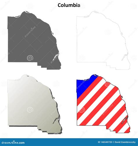Columbia County Oregon Outline Map Set Stock Vector Illustration Of