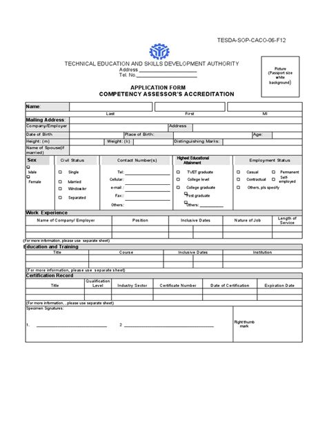 Tesda Op Co 04 Accreditation Assessors Forms Pdf Educational