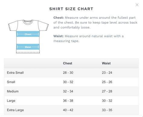 Standard Size Chartguide For Clothing Shopify Community