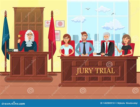Juicio Con Jurado En El Ejemplo Plano De Proceso Del Vector Ilustración