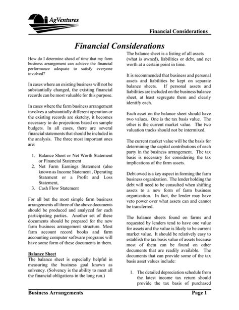 Financial Considerations