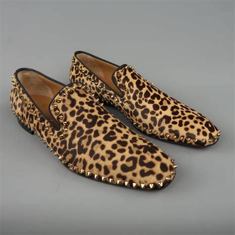 Christian Louboutin Mens Leopard Print Pony Hair Gold Spike Loafers At