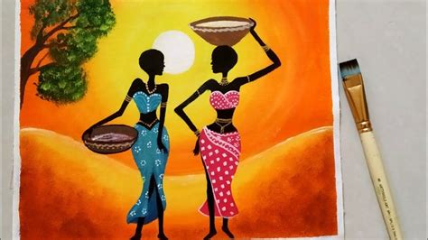 Tribal Art African Women Painting For Beginners Easy Sunset Scenery Acrylic Painting Tribal