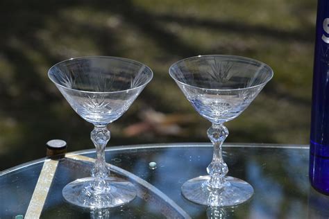 Vintage Etched Crystal Martini Glasses Tiffin Franciscan Circa 1960 Set Of 3 Vintage