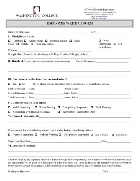 Printable Pdf Printable Employee Write Up Form Printable Forms Free Online