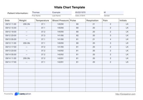 Vitals Chart Template And Example Free Pdf Download