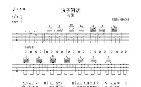 浪子闲话吉他谱 花僮 G调吉他弹唱谱 琴谱网