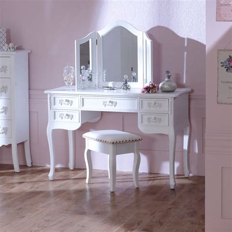 Pbteen.com has been visited by 10k+ users in the past month Antique White Dressing Table Desk with Triple Mirror and ...