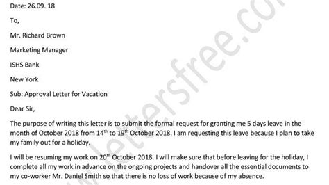 Get Guarantee Letter Sample For Vacation Leave