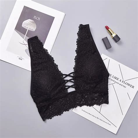 Buy Women Lace Bralette Sexy Camisoles Female Deep V Back Cross Wirefree