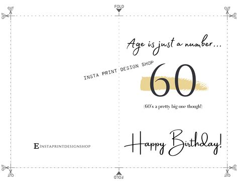 Printable Happy 60th Birthday Card Age Is Just A Number Funny 60th