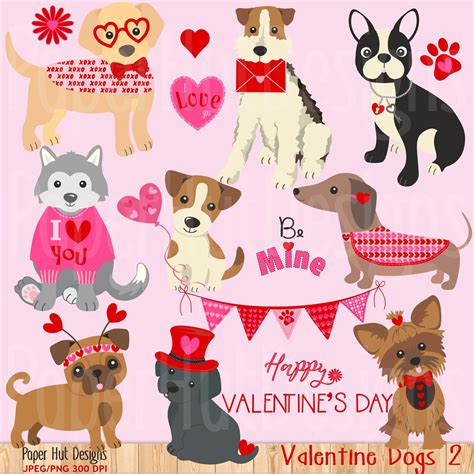 Valentine Dogs Clipart 2 Valentine Clipart Dog Clipart Puppy Etsy Uk