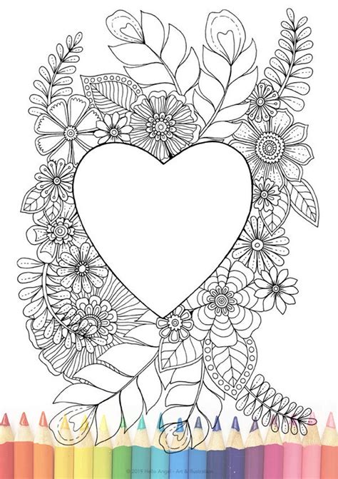 Love Heart Frame Colouring Adult Coloring Colouring In Etsy