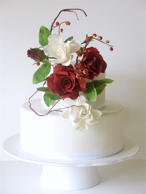 Sugar Flowers For Mom Deep Red Gumpaste Roses With Gardenias Berries