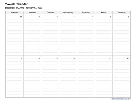 2 Week Calendar Template Word Blank Calendar Template Free Printable