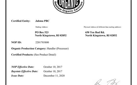 Usda Organic Certified Jahmu Pbc