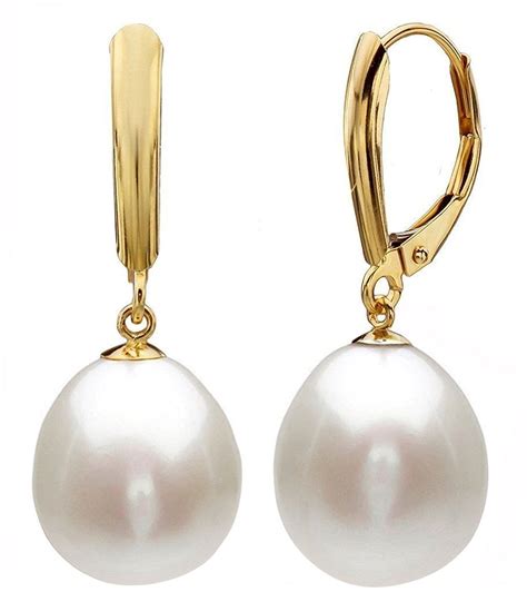 14k Gold Drop Pearl Earrings With Freshwater Cultured Pearls Leverback