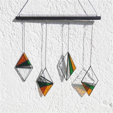 Stained Glass Mobile Boho Stained Glass Suncatcher Mobile Etsy