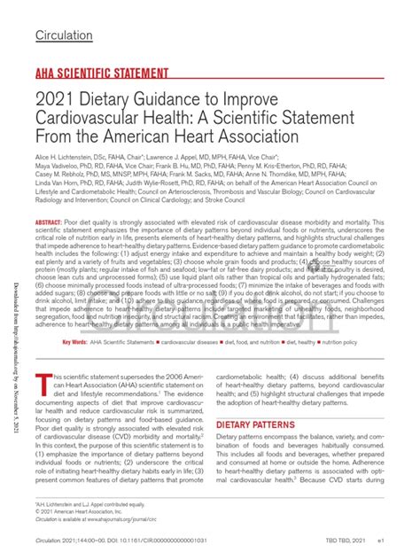 2021 Dietary Guidance To Improve Cardiovascular Health A Scientific