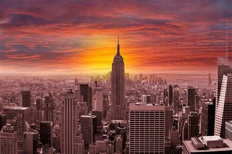 New York City Skyline With A Sunset Photograph By Rui Santos