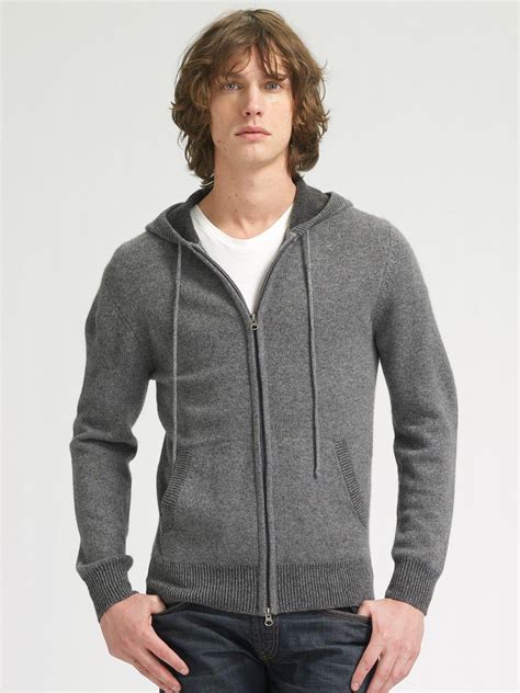 Lyst Vince Cashmere Hoodie Sweater In Gray For Men
