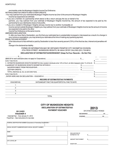 Form Mh 1040es Declaration Of Estimated Tax Payment Voucher 2013