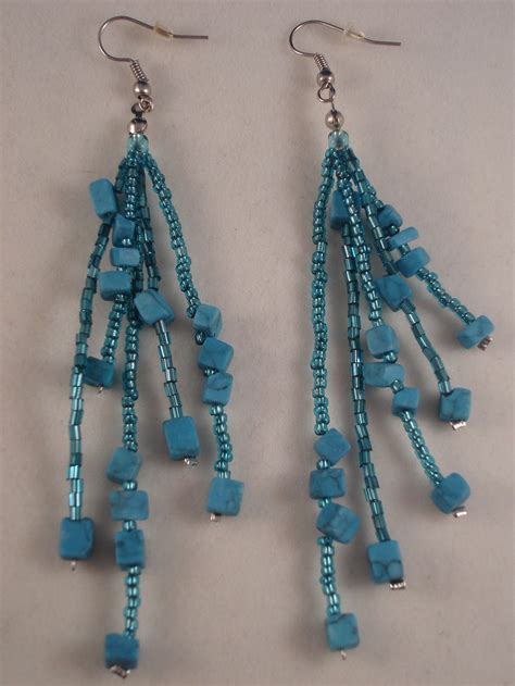 Turquoise Blue Beads Genuine Stones 4 Extra Long Contemporary Earrings