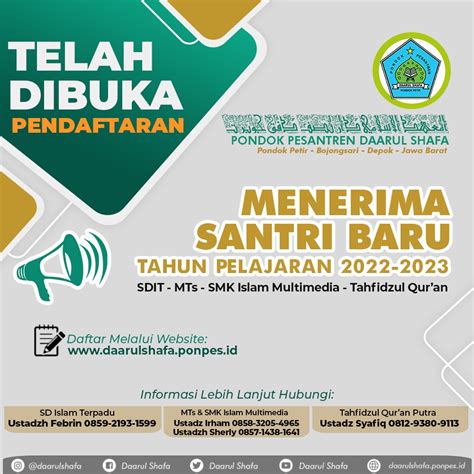 Penerimaan Santri Baru Tahun Ajaran 2022/2023