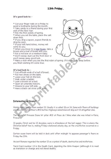 Friday The 13th Worksheets