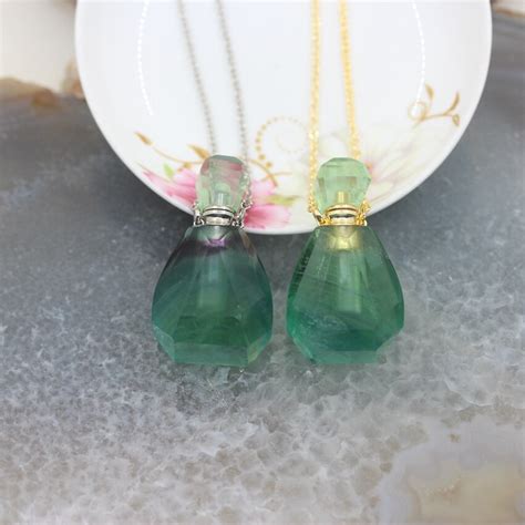 Natural Green Fluorite Perfume Bottle Pendants Essential Oil Diffuser