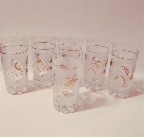 Vintage Tall Wheat Patterned Frosted Drinking Glasses With Etsy