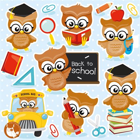 Back To School Owl Clipart Clipart Commercial Use Vector Etsy