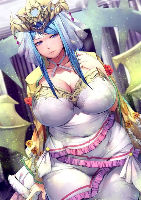Rule 34 1girls Blue Eyes Blue Hair Breasts Cleavage Clothed Female Colored Covered Navel Crown