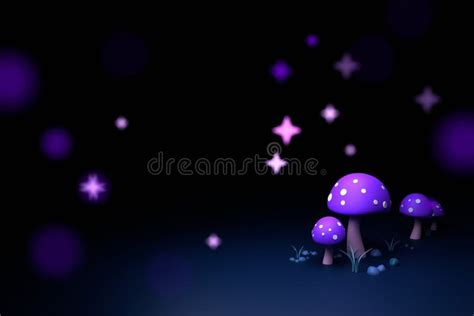 Magic Mushroom Field Background 3d Render Scene With Mysterious 3d