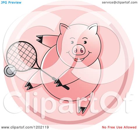 Clipart Of A Sporty Pig Playing Tennis Icon Royalty Free Vector