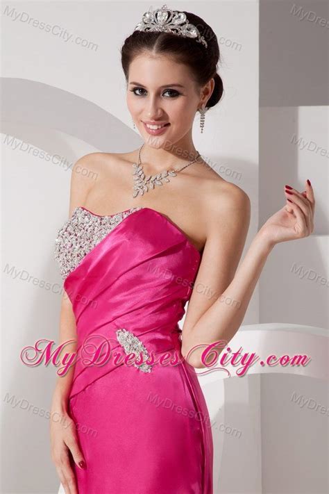 Hot Pink Column Beading Sweetheart Evening Dresses For Celebrity