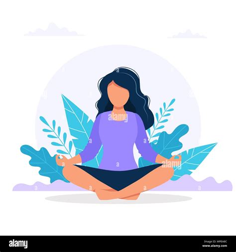 woman meditating in nature concept illustration for yoga meditation relax recreation
