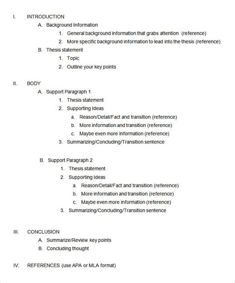 Essay Outline Template 4 Free Sampleexample Format