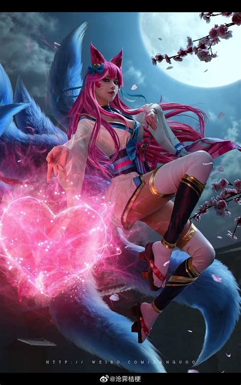 Cosplay Asiático Mujeres Ahri Liga De Leyendas Liga De Leyendas Flor Espiritual Fondo De