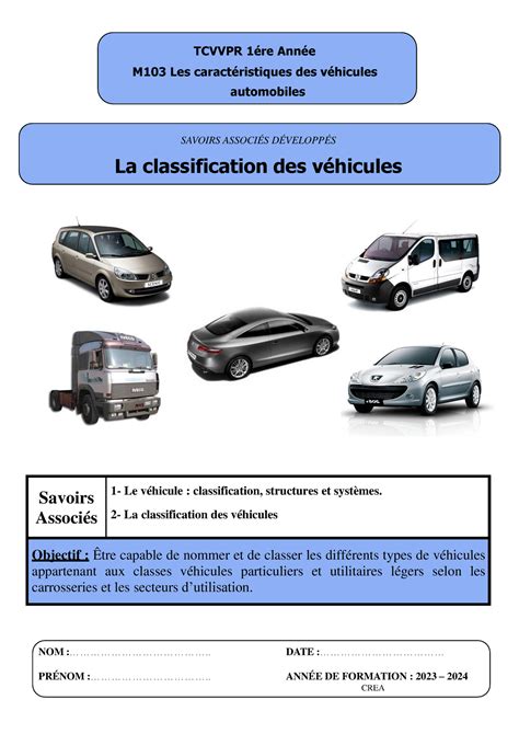 Résumé La Classification Des Vehicules Document 1 Savoirs Associés 1