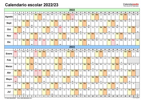 Calendario Escolar 2022 2023 En Word Excel Y Pdf