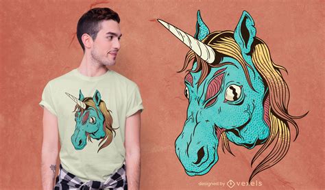 Zombie Unicorn Head T-shirt Design Vector Download